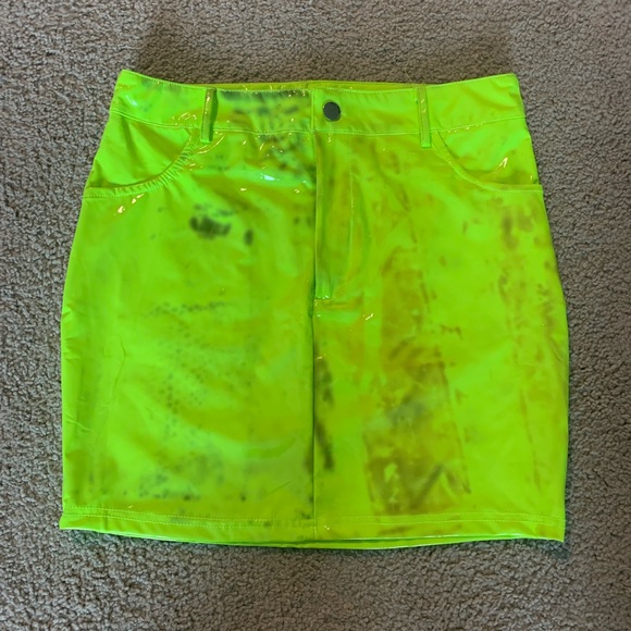 Neon Green/Yellow PVC Mini Skirt - Picture 1 of 3